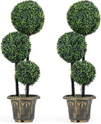 Goplus 3 FT Artificial Boxwood Topiary Tree, Sun-Protective Triple Ball Fake Plants Shrubs, Evergreen Faux Potted Plants for Indoor Outdoor Home Office Front Porch Decor