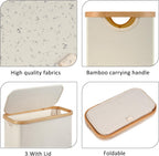 Slim Laundry Hamper,Narrow laundry Hamper with Lid,60L Hamper for Laundry,Dirty Cloth Hamper with Bamboo Handle for Towels, Clothes Organizing,Beige