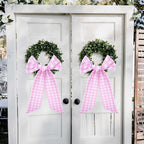 Pink Wreath Sash for Front Door - 2 Pcs Cotton Plaid Sashes for Wreaths Baby Shower Girl, 55.5 Inch Check Wreath Sash for DIY Embroidery Monogram Bow Party Home Decor
