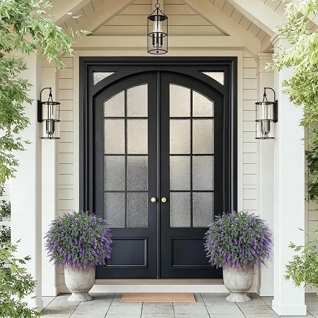 Artificial Plants Bushes for Outdoors, 2 Pack 25.6" Faux Topiary Ball Trees Lavender Plants with Stakes/Spikes for Outside, UV Resistant Fake Greenery for Front Porch, Garden, Yard (Purple, Green )