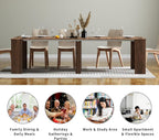 Transformer Folding Console Table for 10-12 People, Extendable Dining Table, Space Saving Dining Room Table for Apartments & Homes, Walnut
