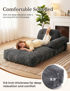 Folding Sofa Bed, L-Shaped Couch Back Support and Arm Pillow Futon, Convertible Sofa Bed for Living Room/Guest Use/Home Office, Boneless Foldable Couch for Adults, Dark Gray