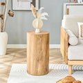 21.6''H Boho Cylinder Side Table for Living Room, Natural Wood Accent Tables with Tribal Pattern Design, Farmhouse Drum End Table for Couch Bedroom, Bedside Nightstand, No Assembly