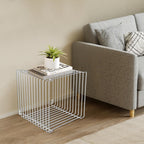 Square Geometric Side Table, 11.8 Inch Vintage Metal End Table Silver, 265 lbs Load Capacity, Minimalist Modern Accent Table for Living Room, Bedroom, Sofa, Office & Nightstand