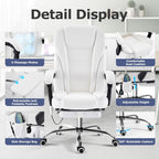 TonghuaS Massage Office Chair with Foot Rest Vibration and Heating, 90-130° Reclining Desk Chair, Ergonomic Reclining Computer Gaming Leather Chair(White)