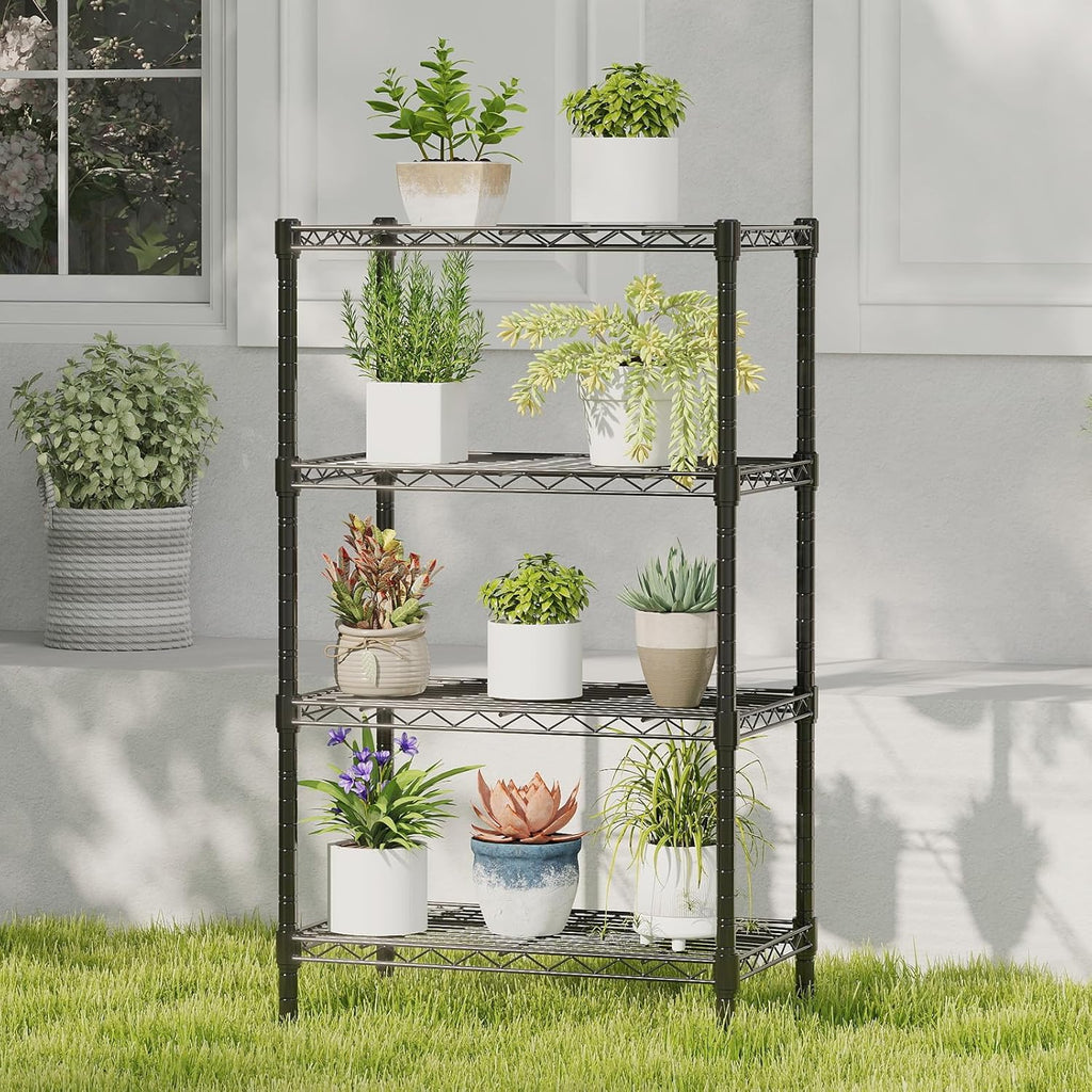 DUMOS 4-Tier Metal Wire Storage Shelves, Adjustable Standing Storage Rack Shelf, Heavy Duty Steel Shelving Unit Organizers for Kitchen Bathroom Pantry Garage, 23.3" Wx13.4 Dx47 H, Black