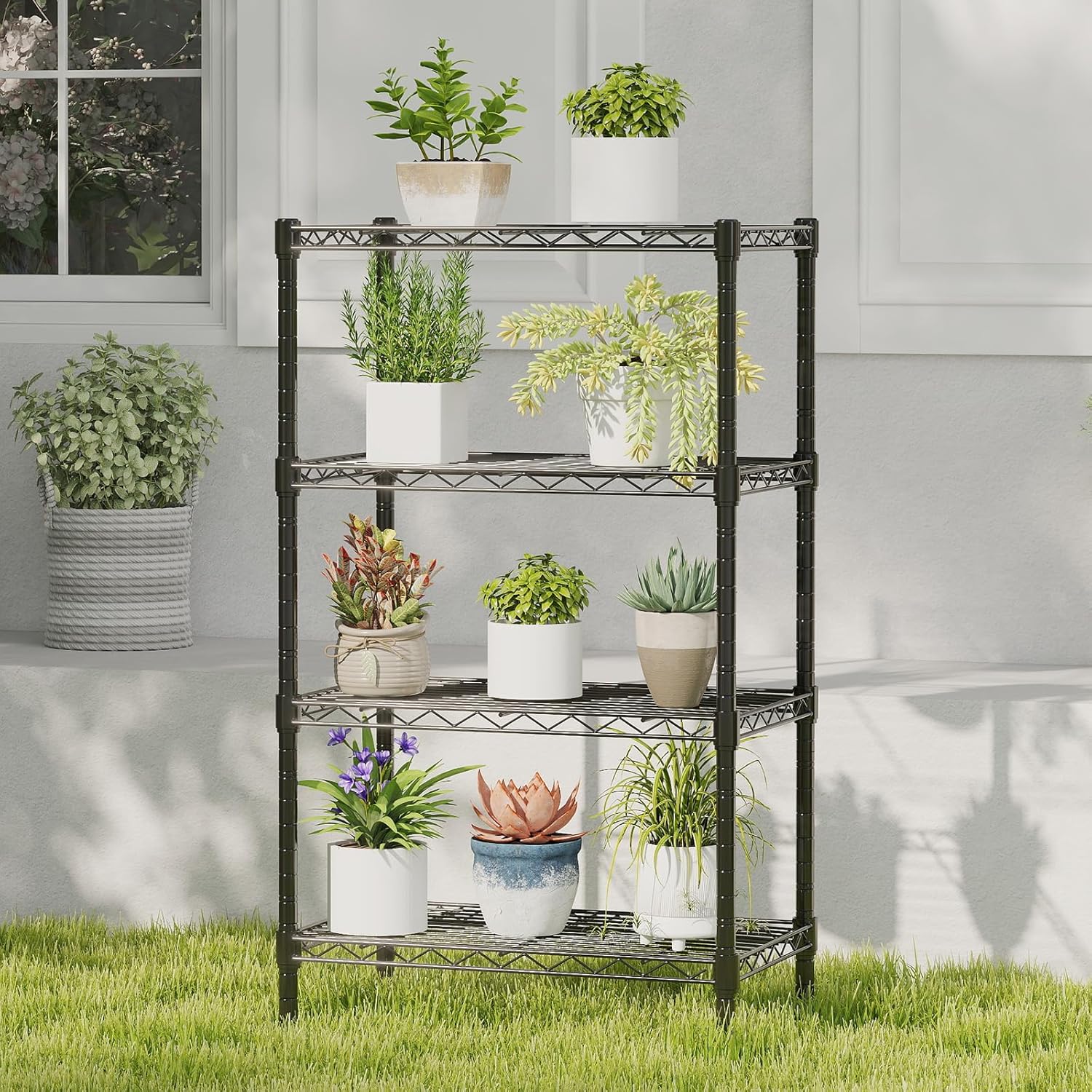 DUMOS 4-Tier Metal Wire Storage Shelves, Adjustable Standing Storage Rack Shelf, Heavy Duty Steel Shelving Unit Organizers for Kitchen Bathroom Pantry Garage, 23.3" Wx13.4 Dx47 H, Black