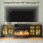 oneinmil 97" Entertainment Center with 36" Electric Fireplace, Farmhouse Fireplace TV Stand for TVs up to 100", Large Media Console Table with LED Lighting & Storage Cabinets, for Living Room, Black