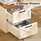 YOMILUVE 63" Farmhouse L Shaped Executive Desk with Drawers & Storage Shelf, Corner Computer Desk with Power Outlets, L Shaped Office Desk with Monitor Stand, Printer Shelf, Antique White