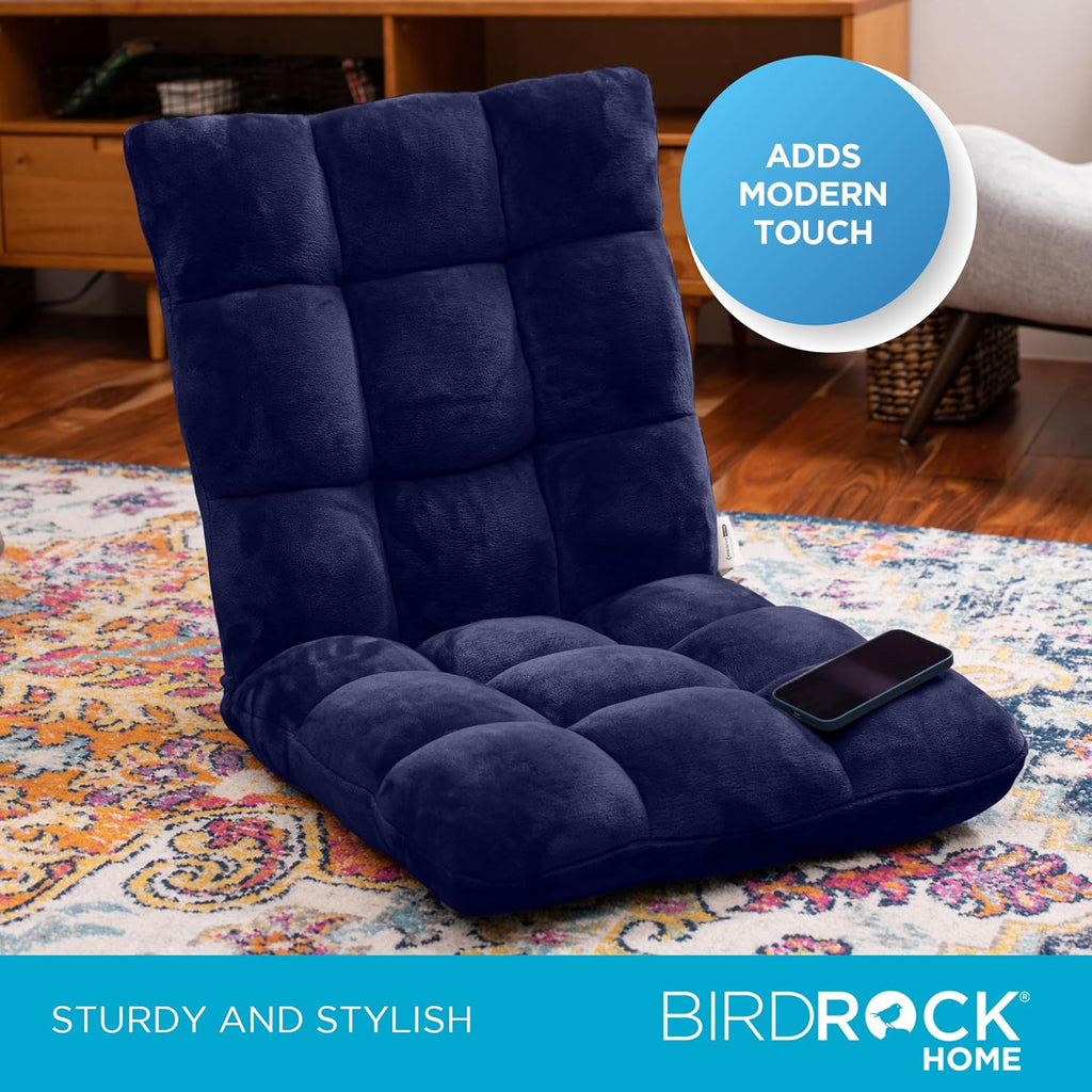 BIRDROCK HOME Adjustable 14-Position Memory Foam Floor Chair – Foldable Video Gaming Chair with Comfy Seat, Thick Cushion and Back Support for Gaming, Reading or Meditation (Blue)