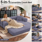 JJJ 78 inch Sofa Bed 4-in-1 Boneless Convertible Corduroy Sleeper Folding Couch with Fixed-Shape Frame and 2 Futons No Assemble Required 3 Seater Upholstered for Living Room (Gray, 78 inch)