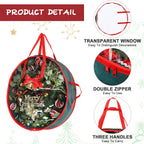 Coume 4 Pcs Christmas Wreath Storage Bag Garland Wreaths Container with Clear Window for Xmas Holiday Decorations Storage Protection Bags Resistant Water Box (24 Inch Diameter,7 Inch High)