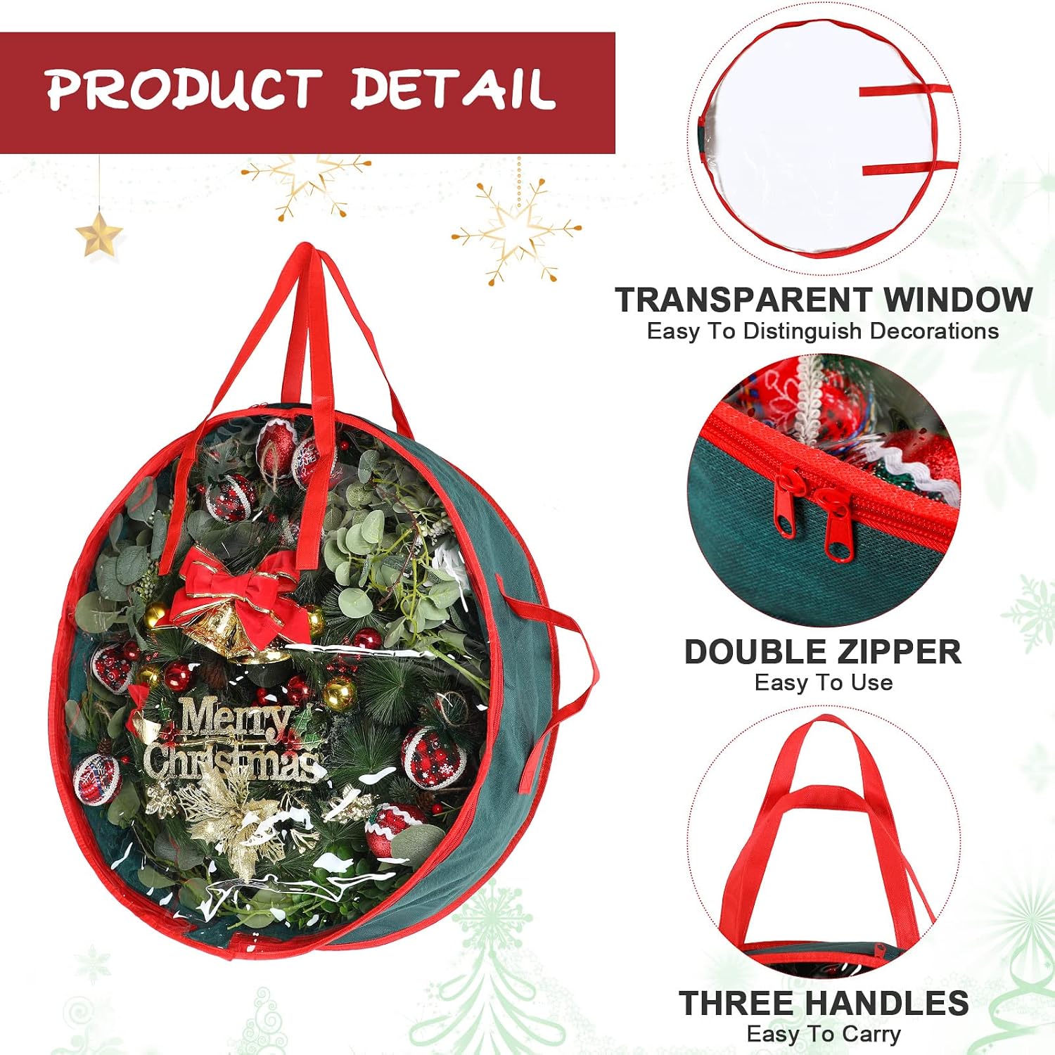 Coume 4 Pcs Christmas Wreath Storage Bag Garland Wreaths Container with Clear Window for Xmas Holiday Decorations Storage Protection Bags Resistant Water Box (24 Inch Diameter,7 Inch High)