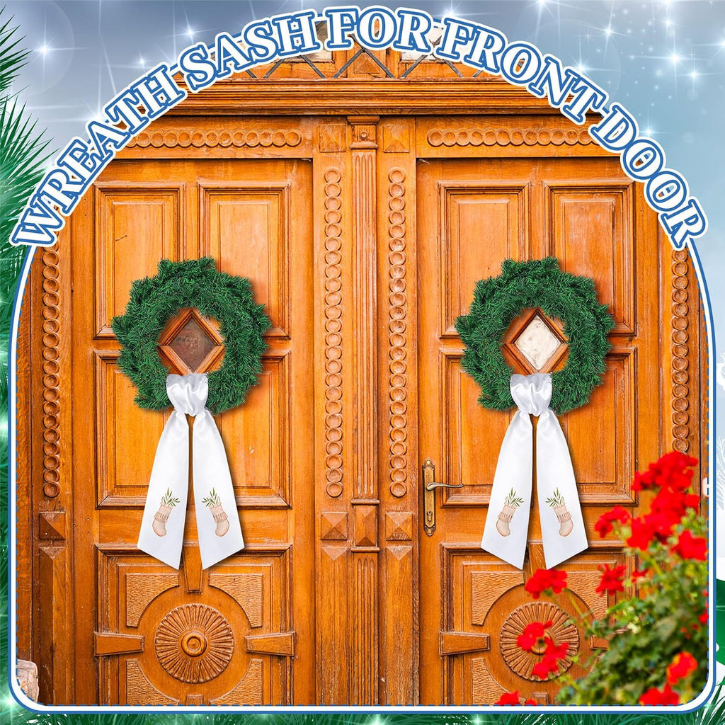 VitalCozy 4 Pcs Wreath Sash for Front Door Blank Wreath Sash Accessories Embroidery Plain Blanks for Embroidery Monogram Party Farmhouse Indoor Outdoor Wedding Decor (4.49" X 56.30",White)