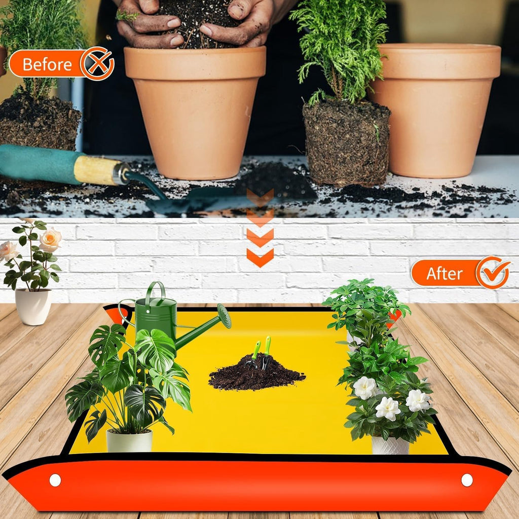 Extra Large Reusable Repotting Mat 40x40 Inch（100x100cm）- Waterproof Plant Transplant Mat for Indoor Gardening,Orange