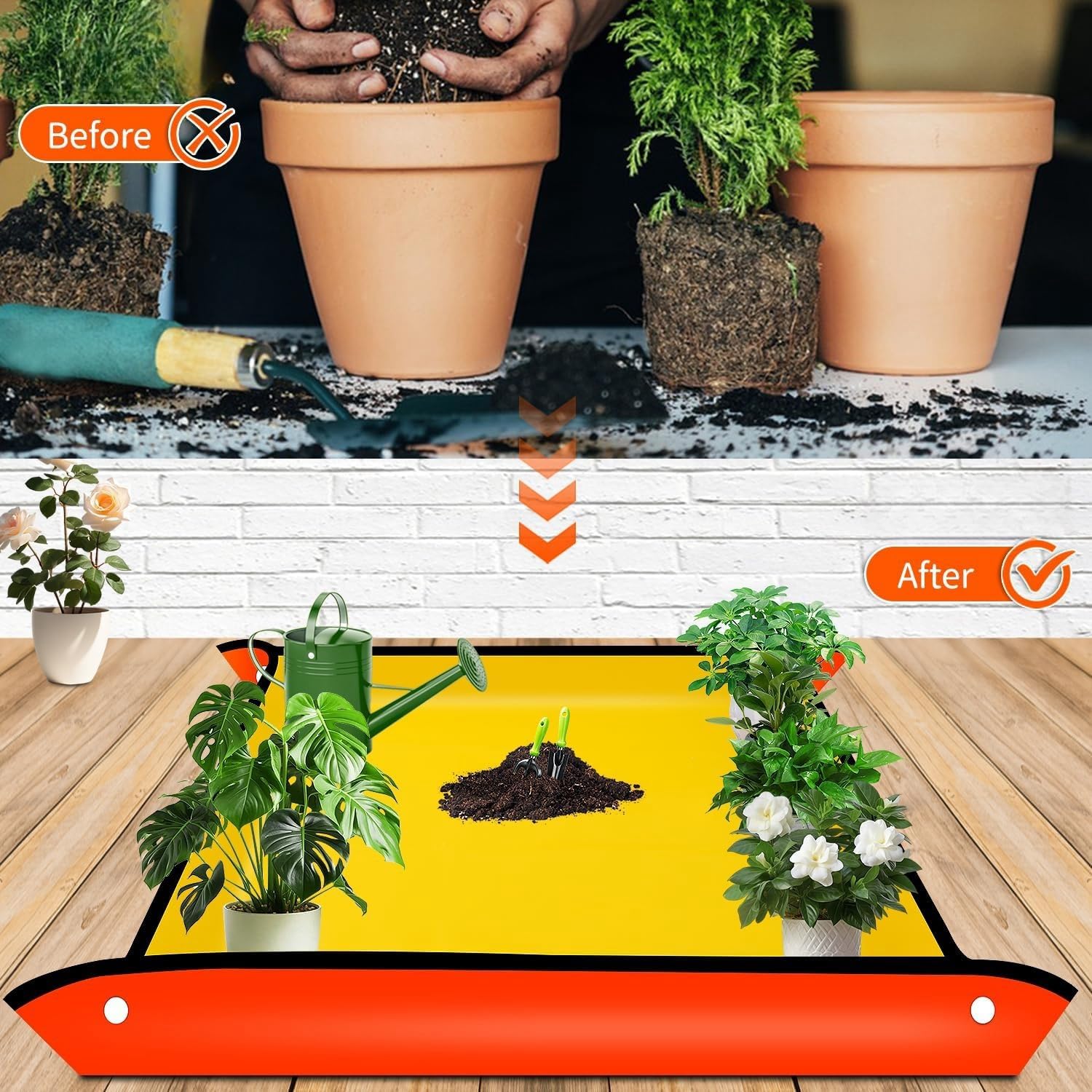 Extra Large Reusable Repotting Mat 40x40 Inch（100x100cm）- Waterproof Plant Transplant Mat for Indoor Gardening,Orange