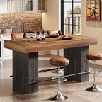 Tribesigns 62.2 Inch Bar Table, Industrial Counter Height Pub Dining Table, Rectangular Home Bar Units with Metal Footrest for Home Kitchen, Dining Room, Bistro, Brown and Dark Grey