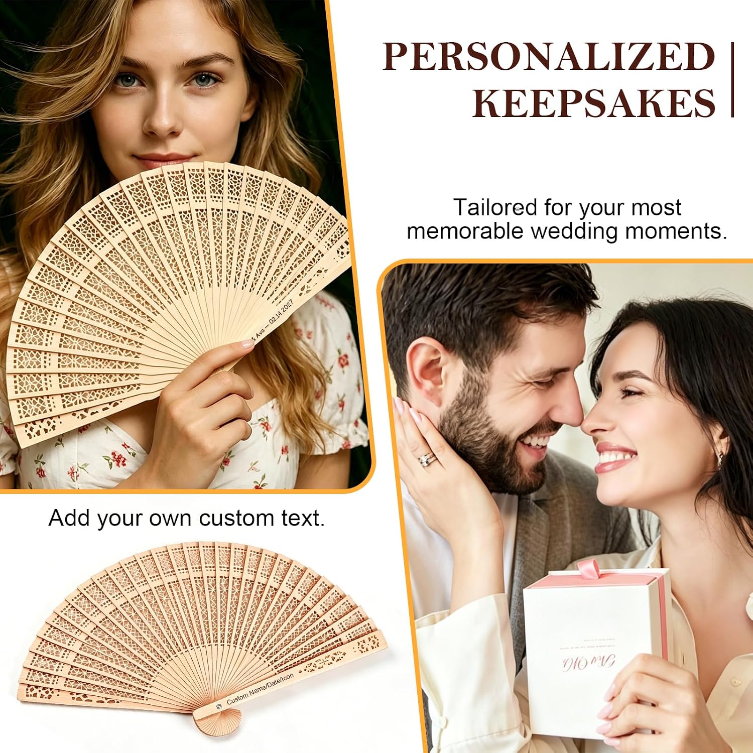 Personalized Wedding Fans for Guests, Custom Wooden Folding Hand Fans, Engraved Name Date, Bulk Wedding Favors Gifts