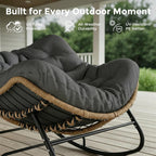 SWITTE Papasan Rocking Chair Outdoor, Oversized Patio Egg Chair with Thick Cushion, Indoor Wicker Lounge Rocker Bed for Balcony, Porch, Garden, Dark Gray