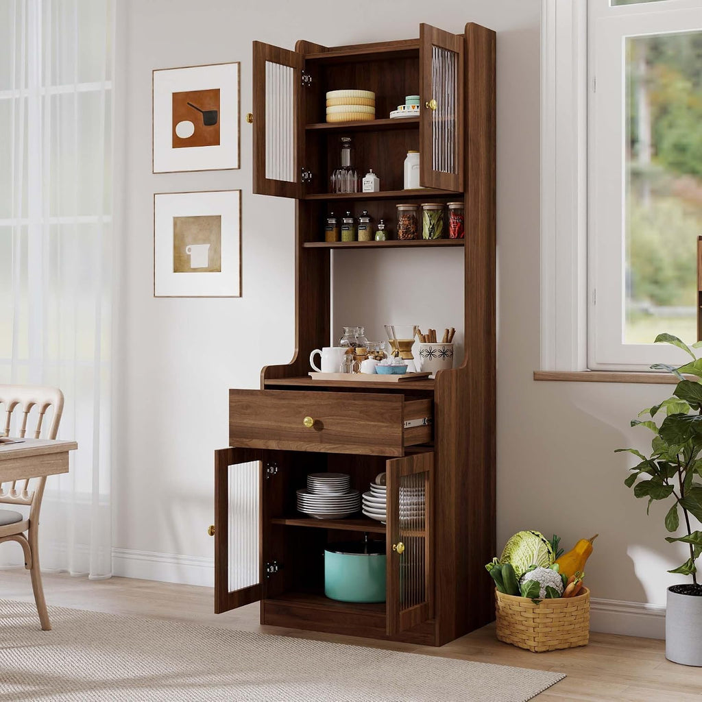71” Coffee Bar Hutch with Drawers, Pantry Cabinet with Doors & Internal Shelves, Hutch Cabinet with Storage for Dining Room, Easy Assembly (Style A)