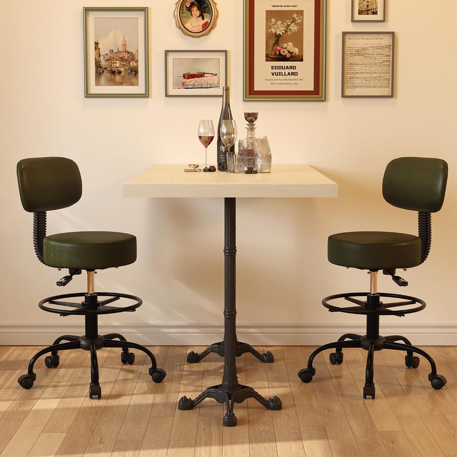 Drafting Chair with Back, Adjustable Foot Rest Rolling Stool(1, Green)