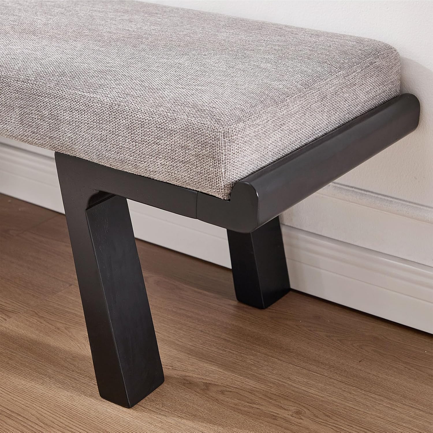 Zesthouse Solid Wood Bench for Bedroom End of Bed, Upholstered Small Entryway Bench with Cushion, 47" Grey Linen Ottoman Bench with Black Wood Legs, Modern Dining Bench Seat, for Indoor Living Room