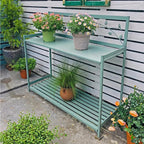 Potting Bench, Outdoor Patio Metal Potting Table with 2- Tier Open Shelf, Garden Work Station Table for Planting (Color : Green, Size : 126.5x45x115.5cm)
