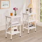 VECELO End Table, 24" Tall Living Room Side Tables, X-Design Reinforced Bedside Table, Nightstands with 3-Tier Storage Shelves for Small Spaces, Office, Bathroom, Bedroom, Pearl White, 1 Pack