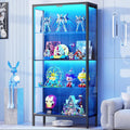 Display Cabinet with Glass Doors, 4-Tier Curio Cabinet with 3 Color Lights, Metal Glass Display Case with Motion Sensor, Storage Cabinets with Adjustable Glass Shelves, Bookcase, Black
