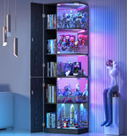 VersionTECH. Glass Display Cabinet with RGB Lights, 5-Tier Curio Cabinets with Glass Doors for Collectibles, Display Case with Adjustable Shelves, Human Sensor, Charging Station, Mirror Backing, Black