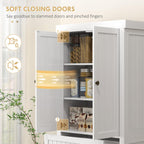 72" Farmhouse Kitchen Pantry Cabinet, Freestanding Tall Storage Cabinet with 4 Soft-Close Doors, 2 Adjustable Shelves and Drawer for Dining Room, Distressed White,15.8 * 30 * 72