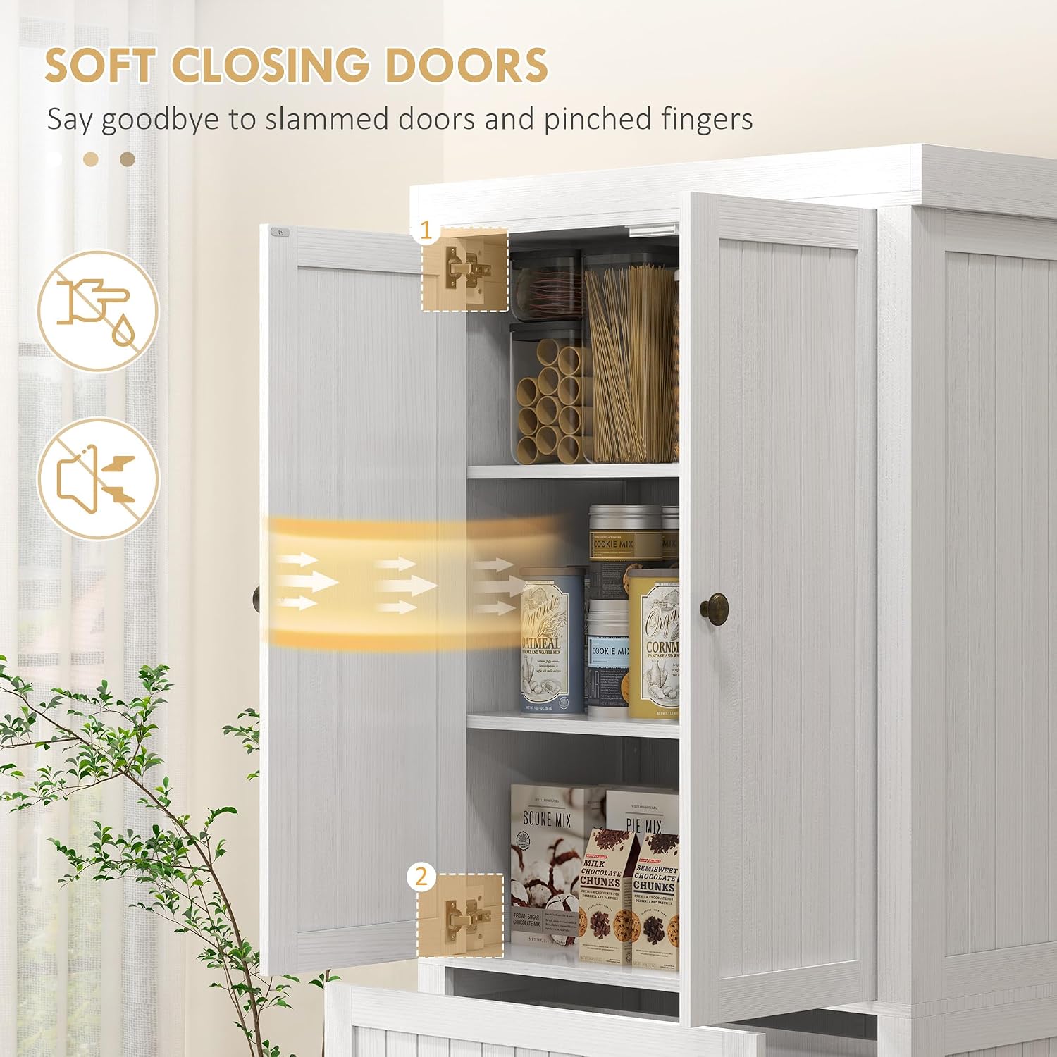 72" Farmhouse Kitchen Pantry Cabinet, Freestanding Tall Storage Cabinet with 4 Soft-Close Doors, 2 Adjustable Shelves and Drawer for Dining Room, Distressed White,15.8 * 30 * 72