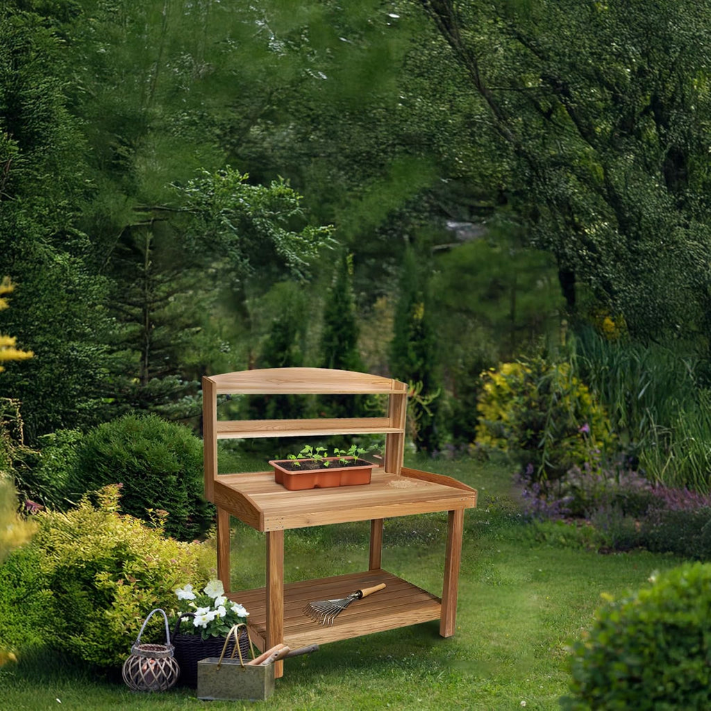 All Things Cedar Deluxe Potting Bench, Outdoor Garden Workstation Table, 24" D x 47.5" W x 61" H