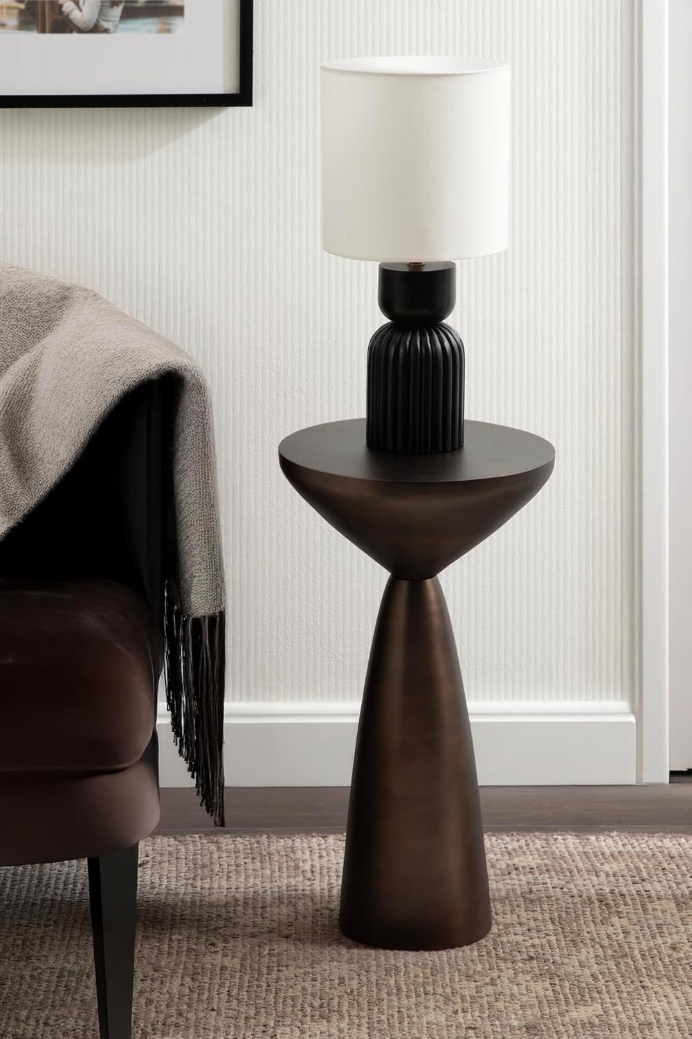 Kate and Laurel Steeves Modern Sophisticated Metal Side Table, 13 x 13 x 23, Bronze, Contemporary Pedestal End Table with Unique Sculptural Design for Use as Bedroom Nightstand