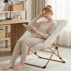 OAKHAM Saucer Chair for Adults, Foldable Comfy Chair for Bedroom, White | Soft Faux Fur Folding Lounge for Living Room Dorm Rooms, Flexible Reading for Teens Kids, X-Large