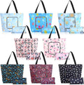 8-pack Summer Beach Tote Bags, Waterproof Sandproof Reusable Shopping & Groceries Bags with Zipper Foldable Pocket-size(Lively)