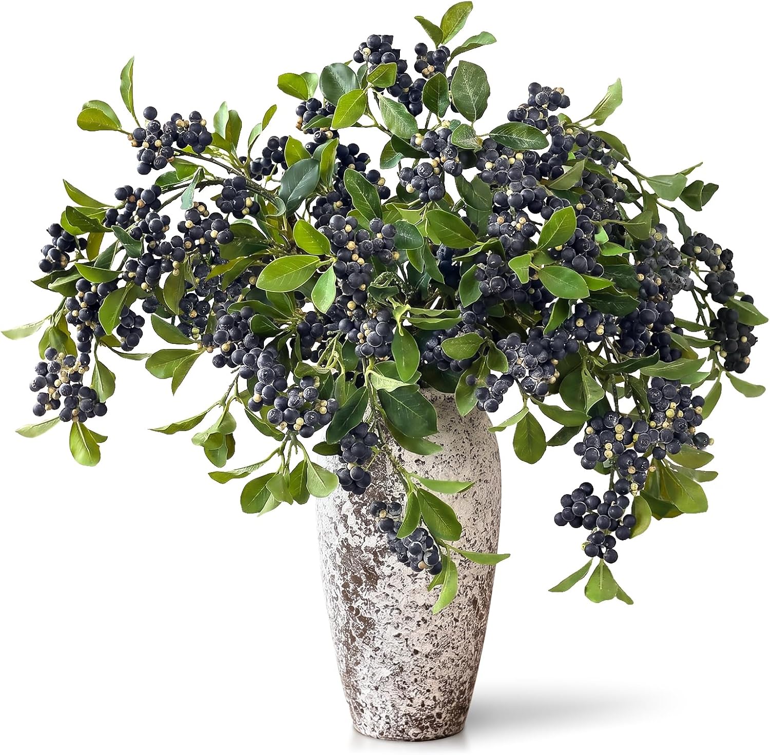Juxdp 33" Artificial Blueberry Stems for Vase - 4 Pcs Lifelike Faux Blueberries Fruit Branch, Fake Flower Picks for DIY Bouquet, Table Centerpiece, Kitchen, Shower, Home Decoration (Blue)