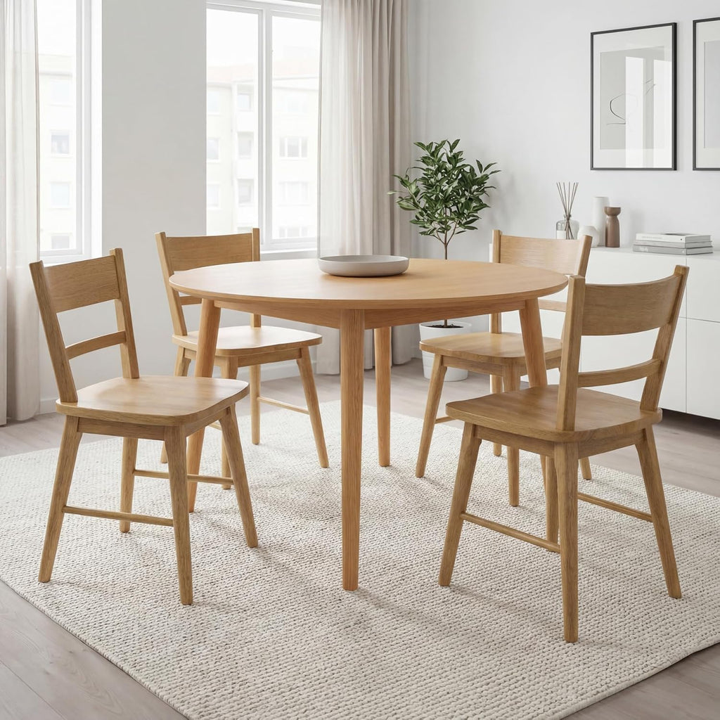 CIMOTA Oak Dining Chairs Set of 4, Farmhouse Wood Dining Chairs Ladder Back Kitchen Chairs, Windsor Dining Chairs for Kitchen and Dining Room, Oak