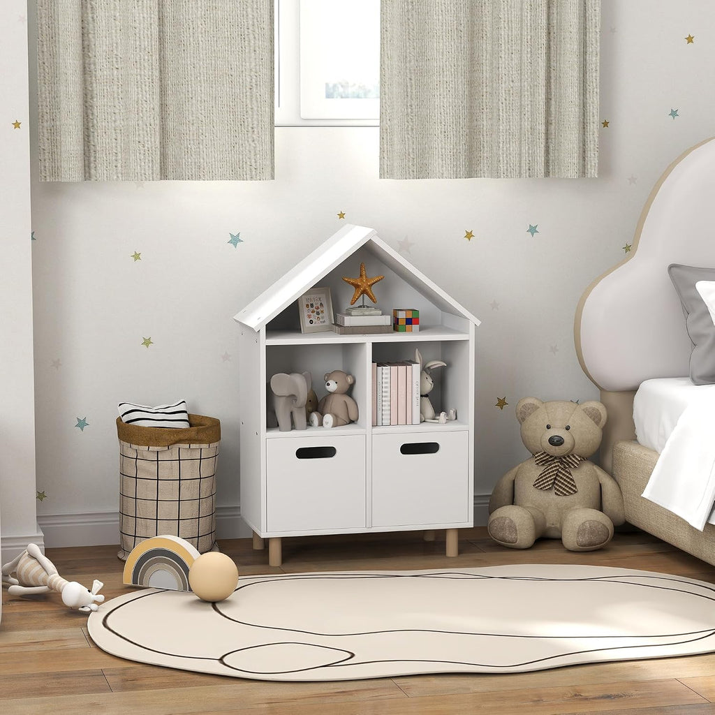 Bookshelf, 3 Tier Bookcase with Two Drawers, Bookshelf for Rooms, Bedroom, Nursery, White
