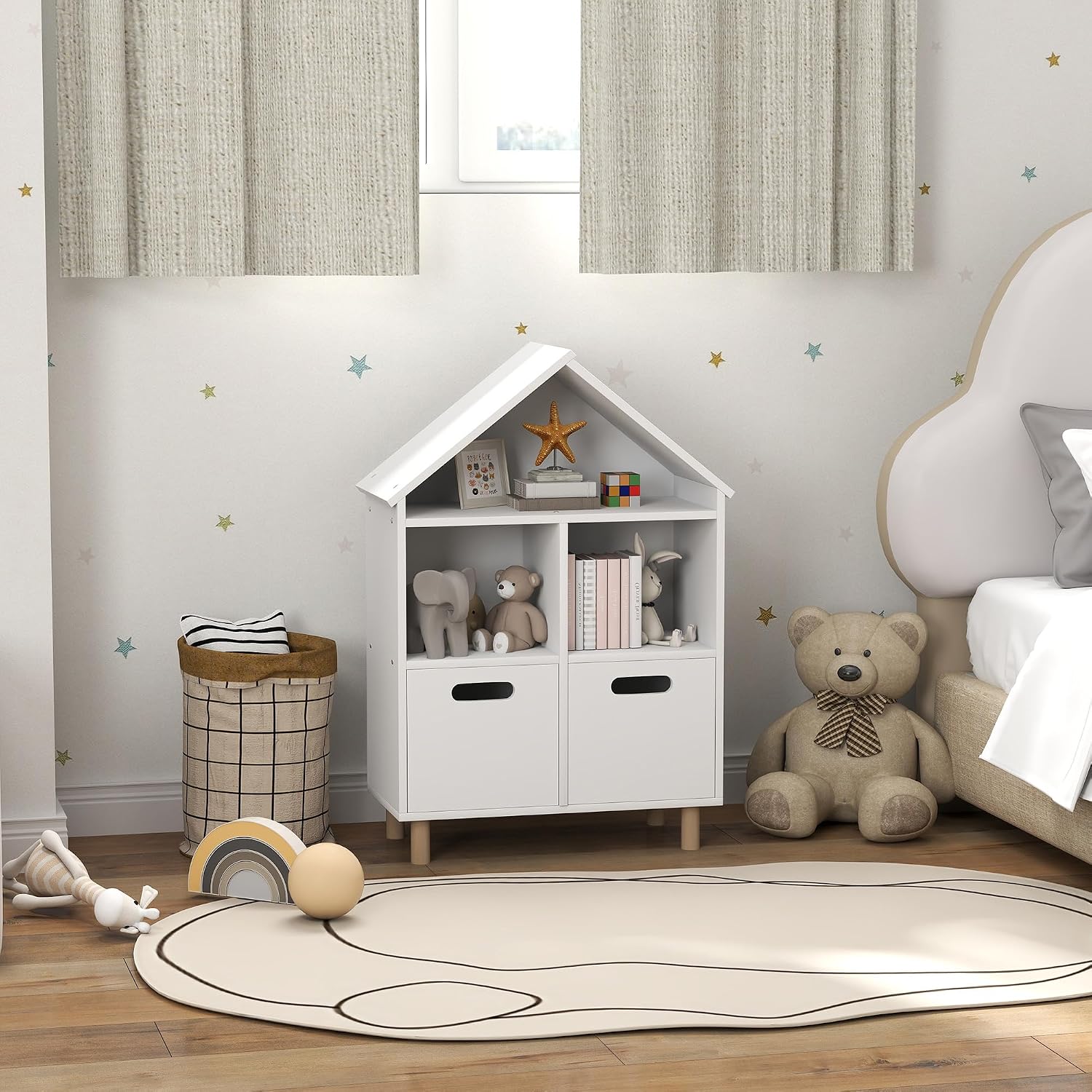 Bookshelf, 3 Tier Bookcase with Two Drawers, Bookshelf for Rooms, Bedroom, Nursery, White