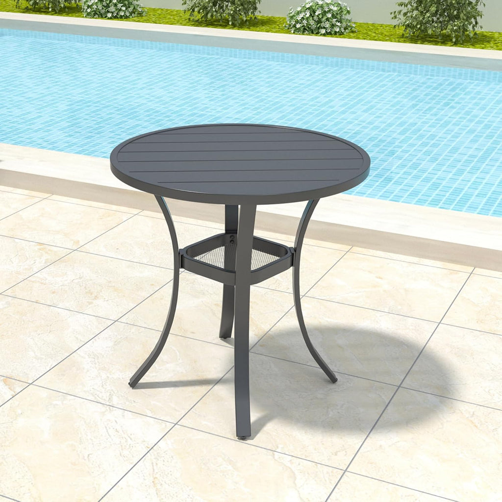 Anmutig 27.5 Inch Round Outdoor Metal Table for 2, Patio Bistro Table with Curved Legs, All Weather Slatted Table for Lawn, Garden, Balcony, Deck, Black