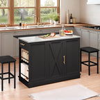 DWVO Kitchen Island with Seating and Stainless Steel Countertop, 47'' Rolling Garbage and Recycling Island with Folding Drop Leaf, Tilt-Out Trash Cabinet for 13-Gallon Bin, 2-Tire Spice Rack, Black