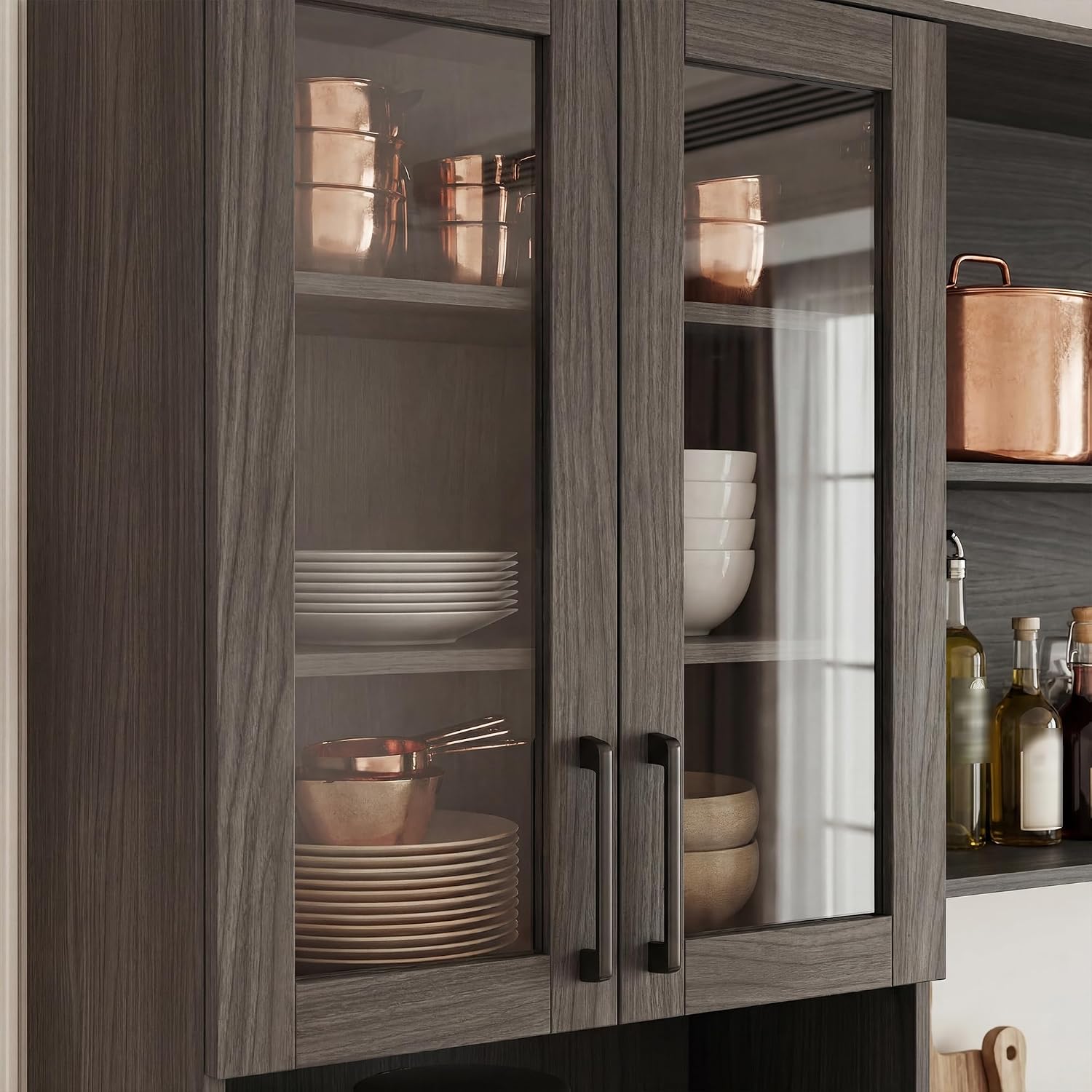 Timechee 82.7" Tall Kitchen Pantry Storage Cabinet, Large Free Standing Food Storage Hutch with Doors and Shelves, Modern Cupboard Coffee Bar with Drawers for Dining Room, Gray