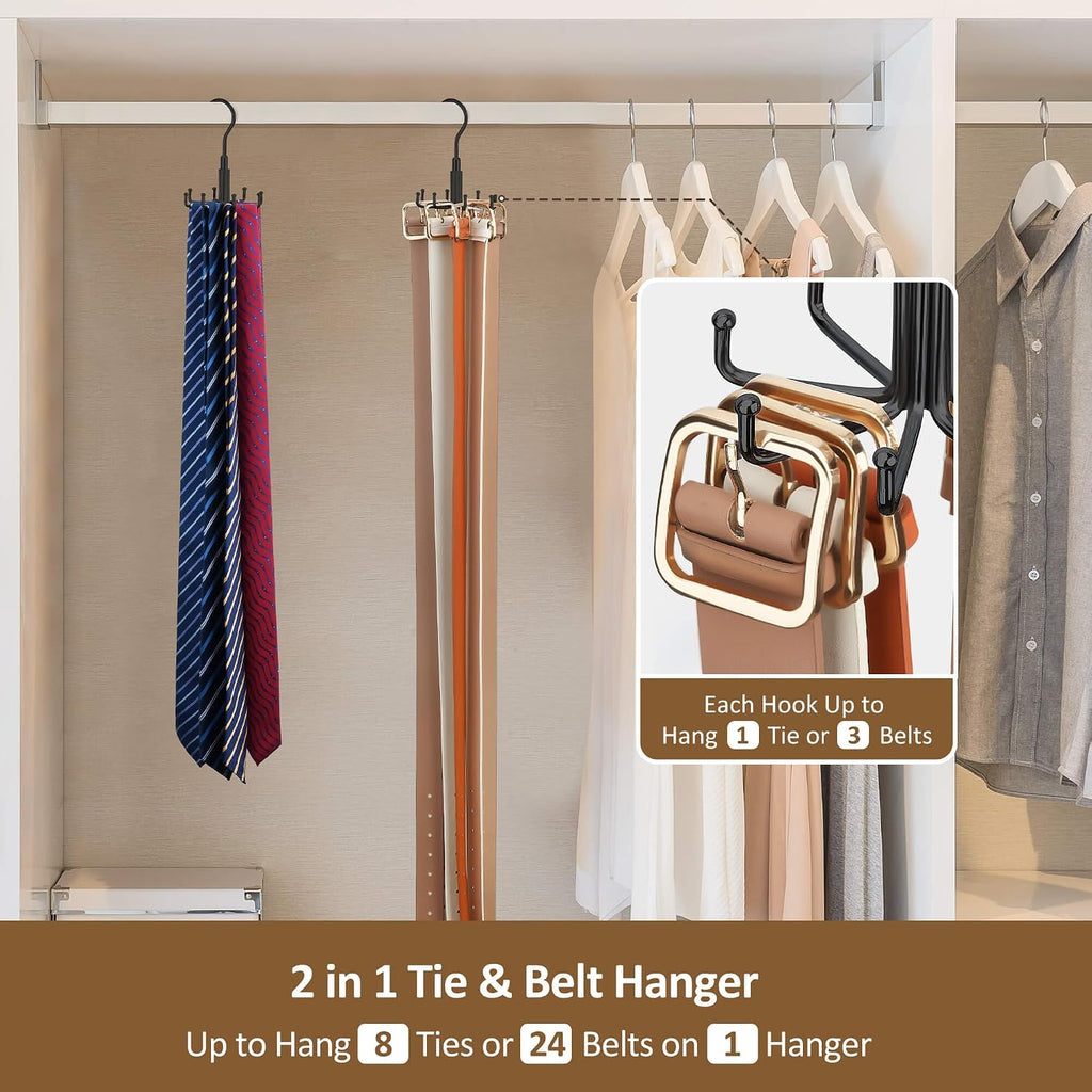 ZEDODIER Belt Organizer for Closet, Heavy-Duty Rotating Belt Hanger Tie Rack Holds up to 24 Belts, Hanging Space Saving Metal Belt Holder for Closet Storage