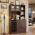 IDEALHOUSE 72 Inch Tall Kitchen Pantry Cabinet with Power Outlet - Wine Bottle Rack, Barn Doors, Ample Storage, Modern Sideboard Buffet for Dining Room, Kitchen, or Home Bar