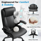 Ergonomic Office Chair – High Back Executive Leather Desk Chair with Inflatable Lumbar Support for Back Pain, Heavy-Duty Computer Desk Chair for Long Workdays, Black