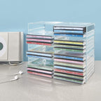 STORi Stackable Clear Plastic CD Organizer with Rubber Feet | Rectangular Jewel Cases Holder Perfect for Theatre Room | Holds up to 30 CD Cases | Made in USA
