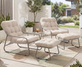 NICESOUL 2-Piece Outdoor Lounge Chair and Ottoman Set, Comfy Patio Lounge Chairs with Reclined Backs and Armrests, Heavy-Duty Reading Chairs with Cushions for Porch, Balcony, Backyard, Beige
