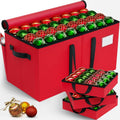 EverMerry Christmas Ornament Storage Box - Large & Sturdy Christmas Storage Container with Adjustable Dividers, 8 Individual Trays and Handles, Holds up to 128 Holiday Decorations (Red)