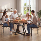 42'' Round Dining Table Set for 4, Space Saving Wood Kitchen Table and Chairs Set for 4 with Faux Leather Chairs, Extra Storage, Vintage Brown